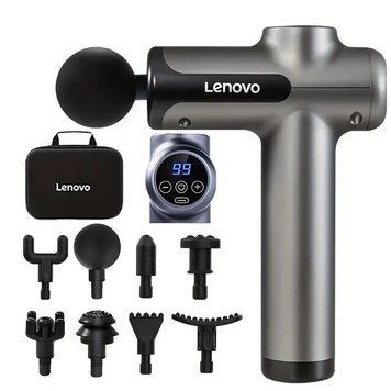 Масажний пістолет Lenovo з 8 насадками сірий, 99 режимів інтенсивності, безшумний, USB заряджання LN_MG99 фото