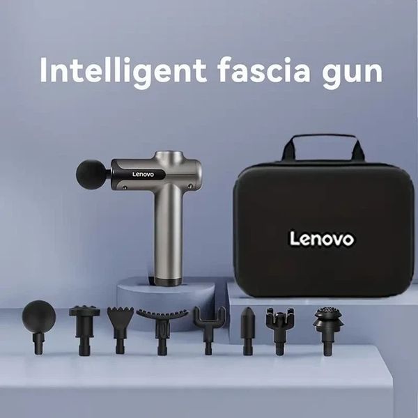Массажный пистолет Lenovo с 8 насадками серый, 99 режимов интенсивности, бесшумный, USB зарядка LN_MG99 фото
