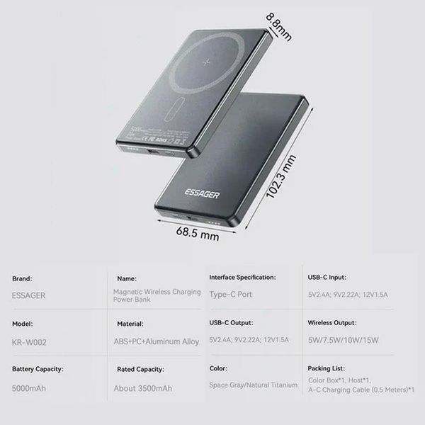 Повербанк з MagSafe Essager 20w 5000 mah 550853011 фото