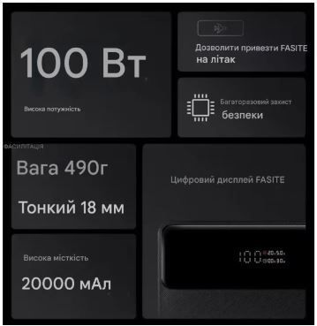 Повербанк BASEUS Blade H1 20000 mAh 100W Black + кабель Type-C 20260209-0001 фото