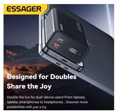 Essager Power Bank 20000 мАч PD 65 Вт швидка зарядка телефона акумулятор powerbank для iPhone 17 Ноутбук Mac 20260209-0004 фото